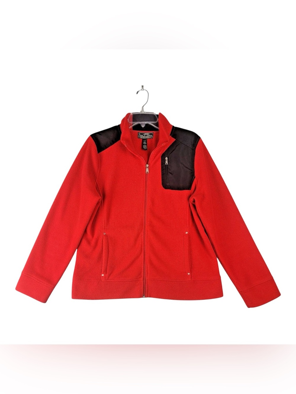 Red Fleece Zip Jacket with Black Shoulder Detail - Performance Outerwear